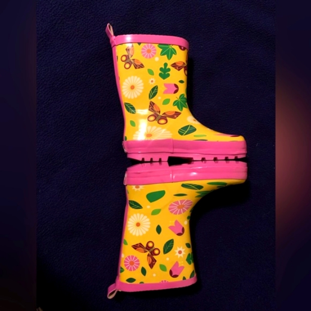 Kid Made Modern Butterfly Garden Rain Boots Yellow Pink